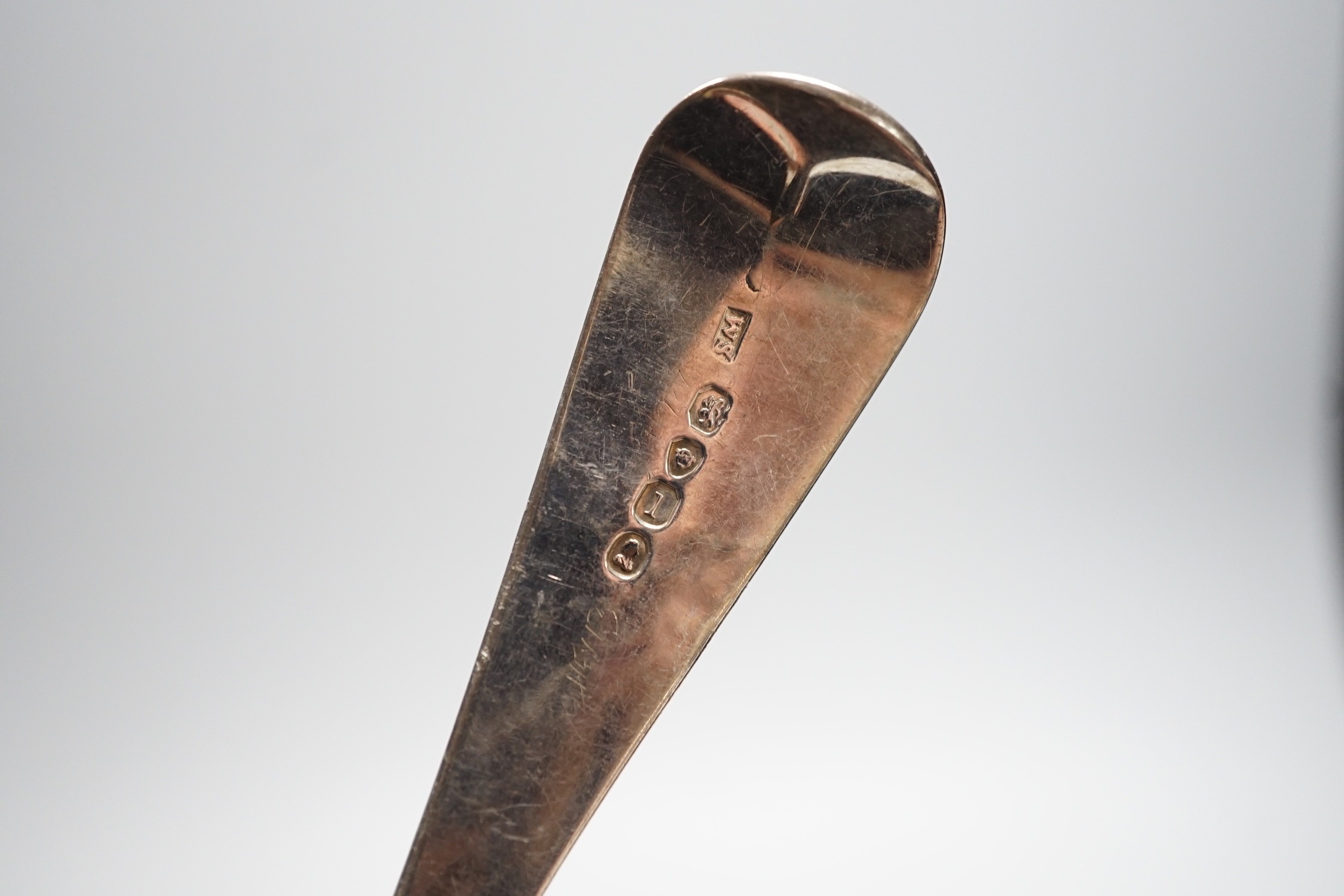 A pair of George IV silver Old English pattern 'berry' spoons, William Scofield, London, 1826, 22.5cm, 4.1oz.